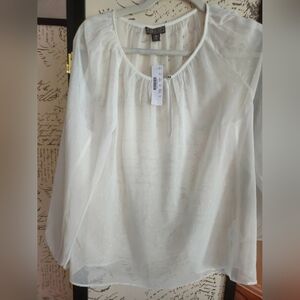 New York & Company Sheer Cream Blouse